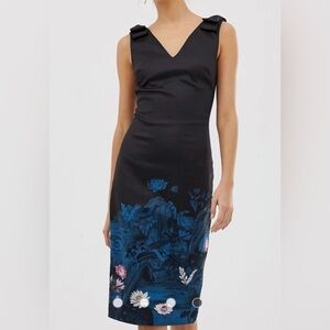 NWT- Ted Baker Bodycon Dress Size 3 | Black & Blue Floral